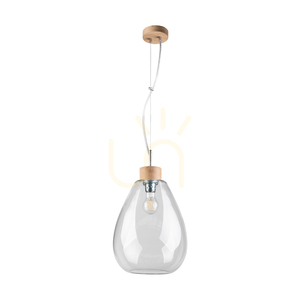 Lampa suspendată Piro, 1xE27, Max. 60 W, stejar tratat cu ulei / cablu din PVC transparent / abajur din sticlă transparentă, Ø 25 cm small 0