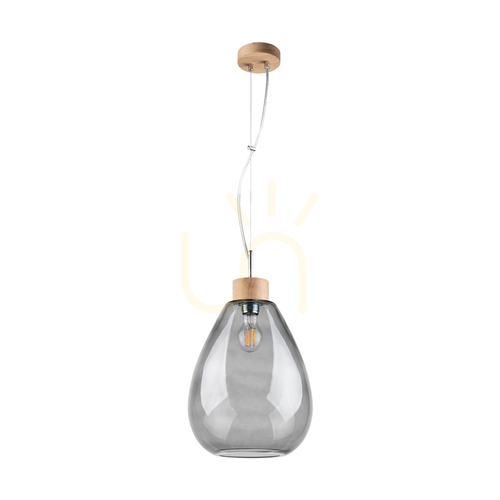 Verifica Lampa suspendată Piro, 1xE27, Max. 60 W, stejar uleiat / cablu din PVC transparent / abajur din sticlă fumurie, Ø 25 cm