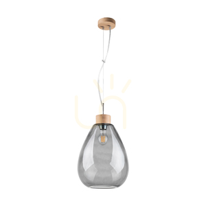Lampa suspendată Piro, 1xE27, Max. 60 W, stejar uleiat / cablu din PVC transparent / abajur din sticlă fumurie, Ø 25 cm small 0