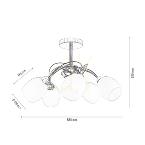 Lampa de tavan Pisa, 5xE27, Max. 60 W, metal cromat/abat-jour din sticlă albă, Ø 58 cm small 3