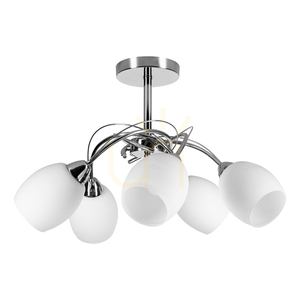 Lampa de tavan Pisa, 5xE27, Max. 60 W, metal cromat/abat-jour din sticlă albă, Ø 58 cm small 0
