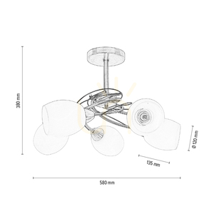 Lampa de tavan Pisa, 5xE27, Max. 60 W, patină metalică/abat-jour din sticlă albă, Ø 58 cm small 3