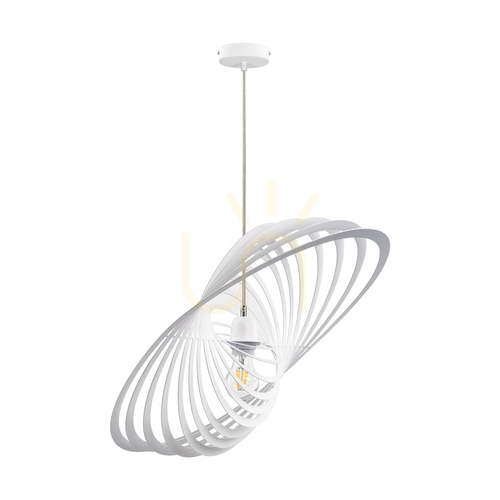 Verifica Lampa suspendată „Planet”, 1xE27, Max. 60 W, metal alb/cablu din PVC alb/abat-jour din metal alb, 61 cm