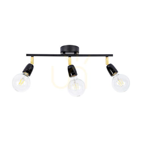 Verifica Lampa de tavan Porcia, 3xE27, Max. 25 W, metal negru-auriu/ceramică neagră, 45 cm