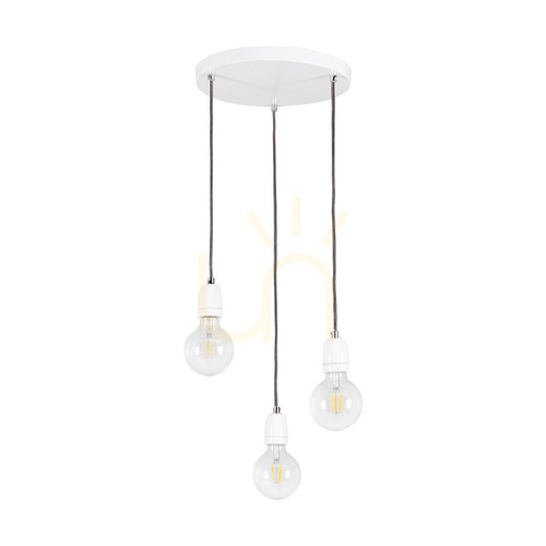 Verifica Lampa suspendată Porcia, 3xE27, Max. 60 W, metal alb/cablu împletit antracit/ceramică albă, Ø 30 cm