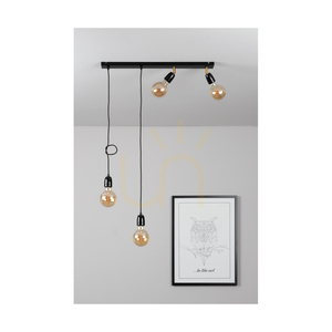 Lampa suspendată Porcia, 4xE27, Max. 25 W, metal negru-auriu/cablu împletit negru/ceramică neagră, 75 cm small 4