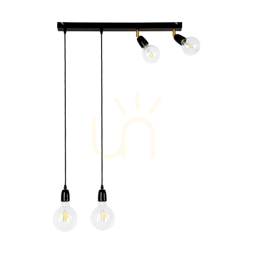 Verifica Lampa suspendată Porcia, 4xE27, Max. 25 W, metal negru-auriu/cablu împletit negru/ceramică neagră, 75 cm