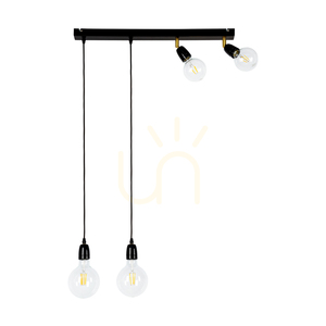 Lampa suspendată Porcia, 4xE27, Max. 25 W, metal negru-auriu/cablu împletit negru/ceramică neagră, 75 cm small 0