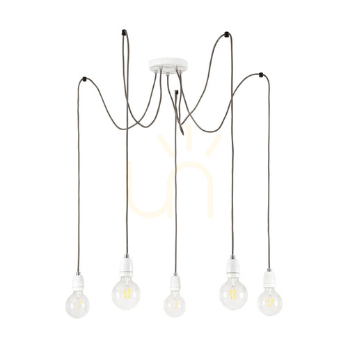 Verifica Lampa suspendată Porcia, 5xE27, Max. 60 W, metal alb/cablu împletit antracit/ceramică albă, Ø 15 cm