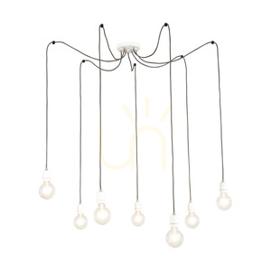 Lampa suspendată Porcia, 7xE27, Max. 60 W, metal alb/cablu împletit antracit/ceramică albă, Ø 15 cm small 1