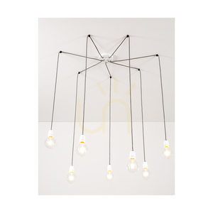 Lampa suspendată Porcia, 7xE27, Max. 60 W, metal alb/cablu împletit antracit/ceramică albă, Ø 15 cm small 3