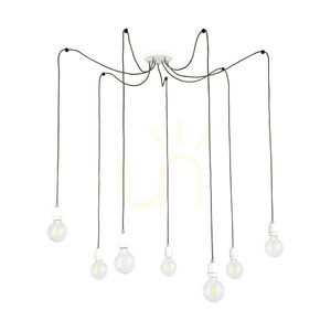 Lampa suspendată Porcia, 7xE27, Max. 60 W, metal alb/cablu împletit antracit/ceramică albă, Ø 15 cm small 0