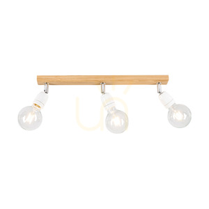 Lampa de tavan Porcia din lemn, 3xE27, Max. 25 W, stejar uleiat/metal cromat/ceramică albă, 52 cm small 1