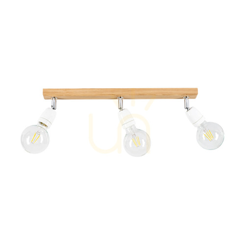 Verifica Lampa de tavan Porcia din lemn, 3xE27, Max. 25 W, stejar uleiat/metal cromat/ceramică albă, 52 cm
