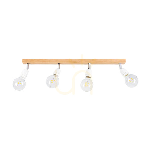 Verifica Lampa de tavan din lemn Porcia, 4xE27, Max. 25 W, stejar uleiat/metal cromat/ceramică albă, 75 cm