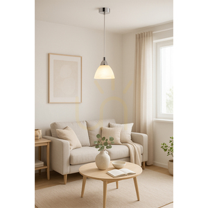 Lampa suspendată Prahas, 1xE14, Max. 40 W, metal cromat / cablu din PVC transparent / abajur din sticlă albă, Ø 14 cm small 2