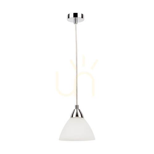 Verifica Lampa suspendată Prahas, 1xE14, Max. 40 W, metal cromat / cablu din PVC transparent / abajur din sticlă albă, Ø 14 cm