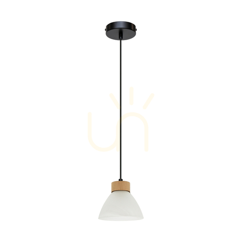 Verifica Lampa suspendată Prahas, 1xE14, Max. 40 W, stejar tratat cu ulei/metal negru/cablu din PVC negru/abat-jour din sticlă albă, Ø 14 cm