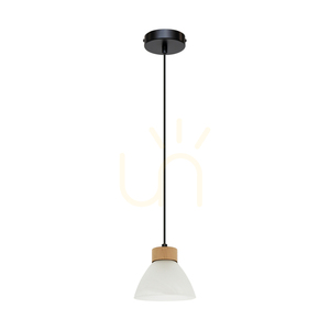 Lampa suspendată Prahas, 1xE14, Max. 40 W, stejar tratat cu ulei/metal negru/cablu din PVC negru/abat-jour din sticlă albă, Ø 14 cm small 0