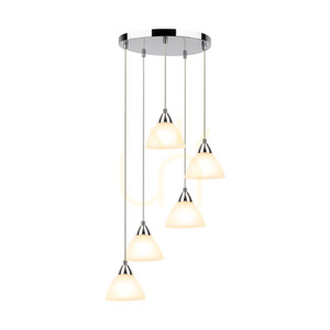 Lampa suspendată Prahas, 5xE14, Max. 40 W, metal cromat / cablu din PVC transparent / abajur din sticlă albă, Ø 42 cm small 1