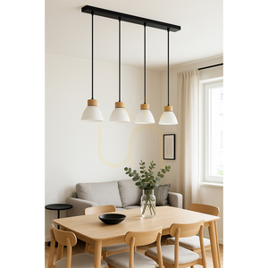 Lampa suspendată Prahas 4xE14 Max. 40 W, stejar uleiat/metal negru/cablu din PVC negru/abat-jour din sticlă albă, 75 cm small 1