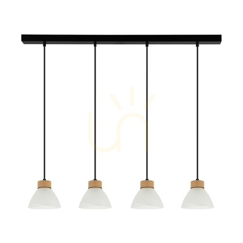 Verifica Lampa suspendată Prahas 4xE14 Max. 40 W, stejar uleiat/metal negru/cablu din PVC negru/abat-jour din sticlă albă, 75 cm