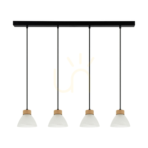 Lampa suspendată Prahas 4xE14 Max. 40 W, stejar uleiat/metal negru/cablu din PVC negru/abat-jour din sticlă albă, 75 cm small 0