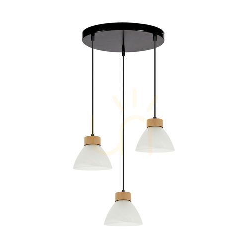 Verifica Lampa suspendată Prahas 3xE14 Max. 40 W, stejar uleiat/metal negru/cablu din PVC negru/abat-jour din sticlă albă, Ø 30 cm