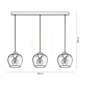 Lampa suspendată Praia, 3xE27, Max. 60 W, stejar tratat cu ulei/metal negru/cablu din PVC negru/abat-jour din sticlă fumurie, 120 cm small 2