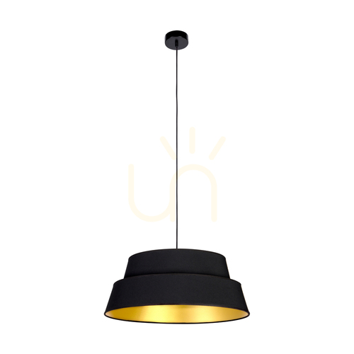 Verifica Lampa suspendată Preto Gold, 1xE27, Max. 60 W, metal negru/cablu împletit negru/abat-jour negru și auriu, Ø 50 cm