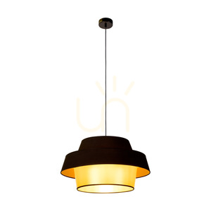 Lampa suspendată Preto Gold, 1xE27, Max. 60 W, metal negru/cablu împletit negru/abat-jour negru și auriu, Ø 55 cm small 1