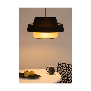 Lampa suspendată Preto Gold, 1xE27, Max. 60 W, metal negru/cablu împletit negru/abat-jour negru și auriu, Ø 55 cm small 2