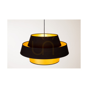 Lampa suspendată Preto Gold, 1xE27, Max. 60 W, metal negru/cablu împletit negru/abat-jour negru și auriu, Ø 55 cm small 3