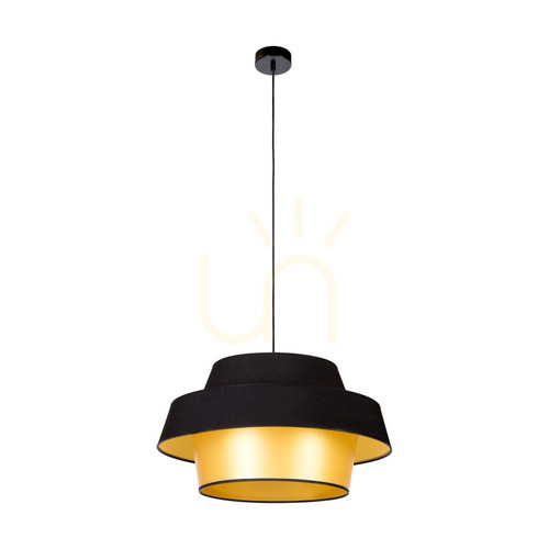 Verifica Lampa suspendată Preto Gold, 1xE27, Max. 60 W, metal negru/cablu împletit negru/abat-jour negru și auriu, Ø 55 cm
