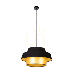 Lampa suspendată Preto Gold, 1xE27, Max. 60 W, metal negru/cablu împletit negru/abat-jour negru și auriu, Ø 55 cm small 0