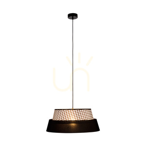 Lampa suspendată „Preto Pepito”, 1xE27, Max. 60 W, metal negru/cablu împletit negru/abat-jour negru cu model „Pepitka”, Ø 50 cm small 1