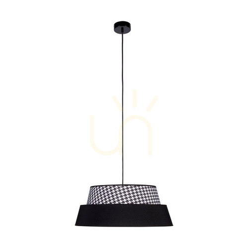 Verifica Lampa suspendată „Preto Pepito”, 1xE27, Max. 60 W, metal negru/cablu împletit negru/abat-jour negru cu model „Pepitka”, Ø 50 cm