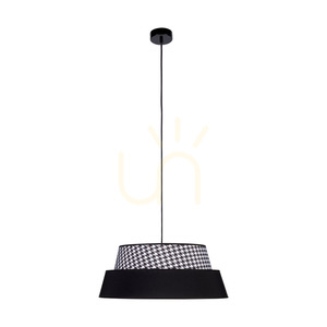 Lampa suspendată „Preto Pepito”, 1xE27, Max. 60 W, metal negru/cablu împletit negru/abat-jour negru cu model „Pepitka”, Ø 50 cm small 0