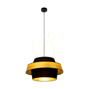 Lampa suspendată Preto Gold, 1xE27, Max. 60 W, metal negru/cablu împletit negru/abat-jour negru și auriu, Ø 55 cm small 1