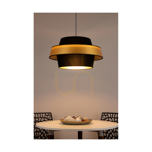 Lampa suspendată Preto Gold, 1xE27, Max. 60 W, metal negru/cablu împletit negru/abat-jour negru și auriu, Ø 55 cm small 2