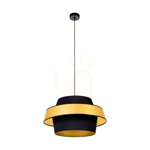Verifica Lampa suspendată Preto Gold, 1xE27, Max. 60 W, metal negru/cablu împletit negru/abat-jour negru și auriu, Ø 55 cm