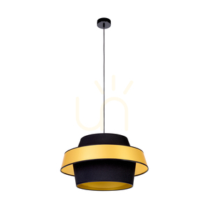 Lampa suspendată Preto Gold, 1xE27, Max. 60 W, metal negru/cablu împletit negru/abat-jour negru și auriu, Ø 55 cm small 0