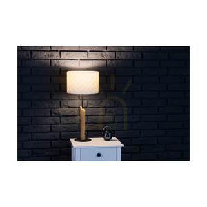 Lampa de masă Punto, 1xE27, Max. 60 W, stejar uleiat/metal negru/cablu împletit negru/abajur cu model multicolor, Ø 27 cm small 1