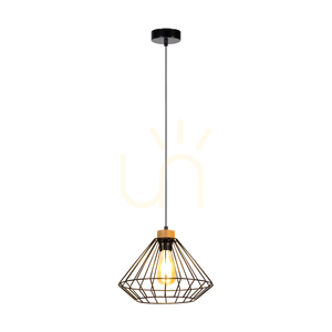 Lampa suspendată Raquelle, 1xE27, Max. 60 W, stejar lustruit cu ulei/metal negru/cablu din PVC negru/abat-jour din metal negru, Ø 30 cm small 1