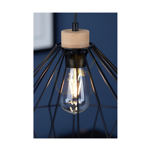 Lampa suspendată Raquelle, 1xE27, Max. 60 W, stejar lustruit cu ulei/metal negru/cablu din PVC negru/abat-jour din metal negru, Ø 30 cm small 2