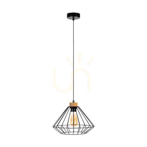 Verifica Lampa suspendată Raquelle, 1xE27, Max. 60 W, stejar lustruit cu ulei/metal negru/cablu din PVC negru/abat-jour din metal negru, Ø 30 cm