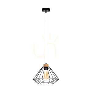 Lampa suspendată Raquelle, 1xE27, Max. 60 W, stejar lustruit cu ulei/metal negru/cablu din PVC negru/abat-jour din metal negru, Ø 30 cm small 0