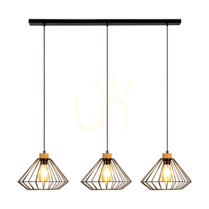 Lampa suspendată Raquelle, 3xE27, Max. 60 W, stejar lustruit cu ulei/metal negru/cablu din PVC negru/abat-jour din metal negru, 117 cm small 1