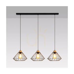 Lampa suspendată Raquelle, 3xE27, Max. 60 W, stejar lustruit cu ulei/metal negru/cablu din PVC negru/abat-jour din metal negru, 117 cm small 2