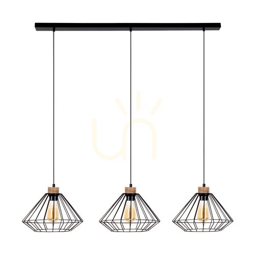 Verifica Lampa suspendată Raquelle, 3xE27, Max. 60 W, stejar lustruit cu ulei/metal negru/cablu din PVC negru/abat-jour din metal negru, 117 cm